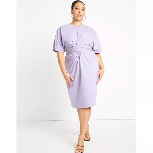 New! ELOQUII Women's Plus Size Cross Front Flutter Sleeve‎ Dress purple, 24 - Picture 1 of 15